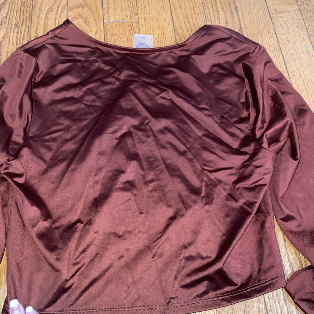 CALIA Women's‎ Long Sleeve Ruched Swim Rashguard Red Brown Shine Size Large - Picture 2 of 3